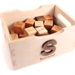 Alphabet Blocks Gift Set – 26 Organic Wood Picture Blocks with Toy Crate