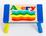 Custom Name Primary Rainbow Puzzle Stool - Personalized educational toy puzzle for preschool toddler children learning their name & colors. - Image 2