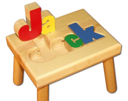 Personalized Name Puzzle Stool: Handmade Wooden Toy