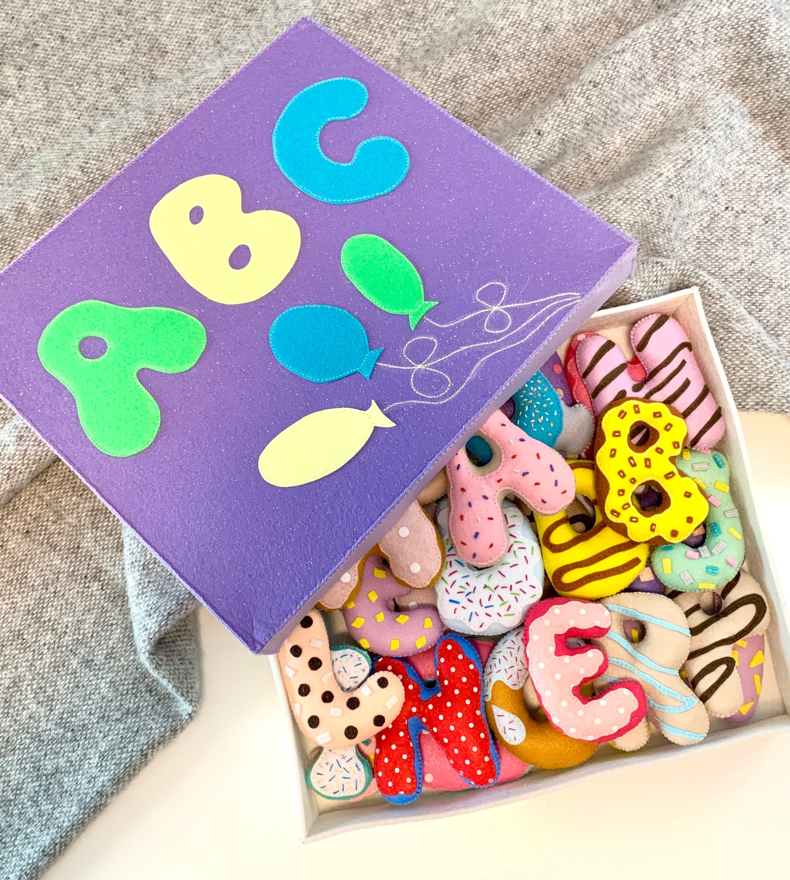 il_1588xN.2463086166_qku3.jpg Felt Alphabet Donuts, Handmade Educational Toy with Box - Image 1