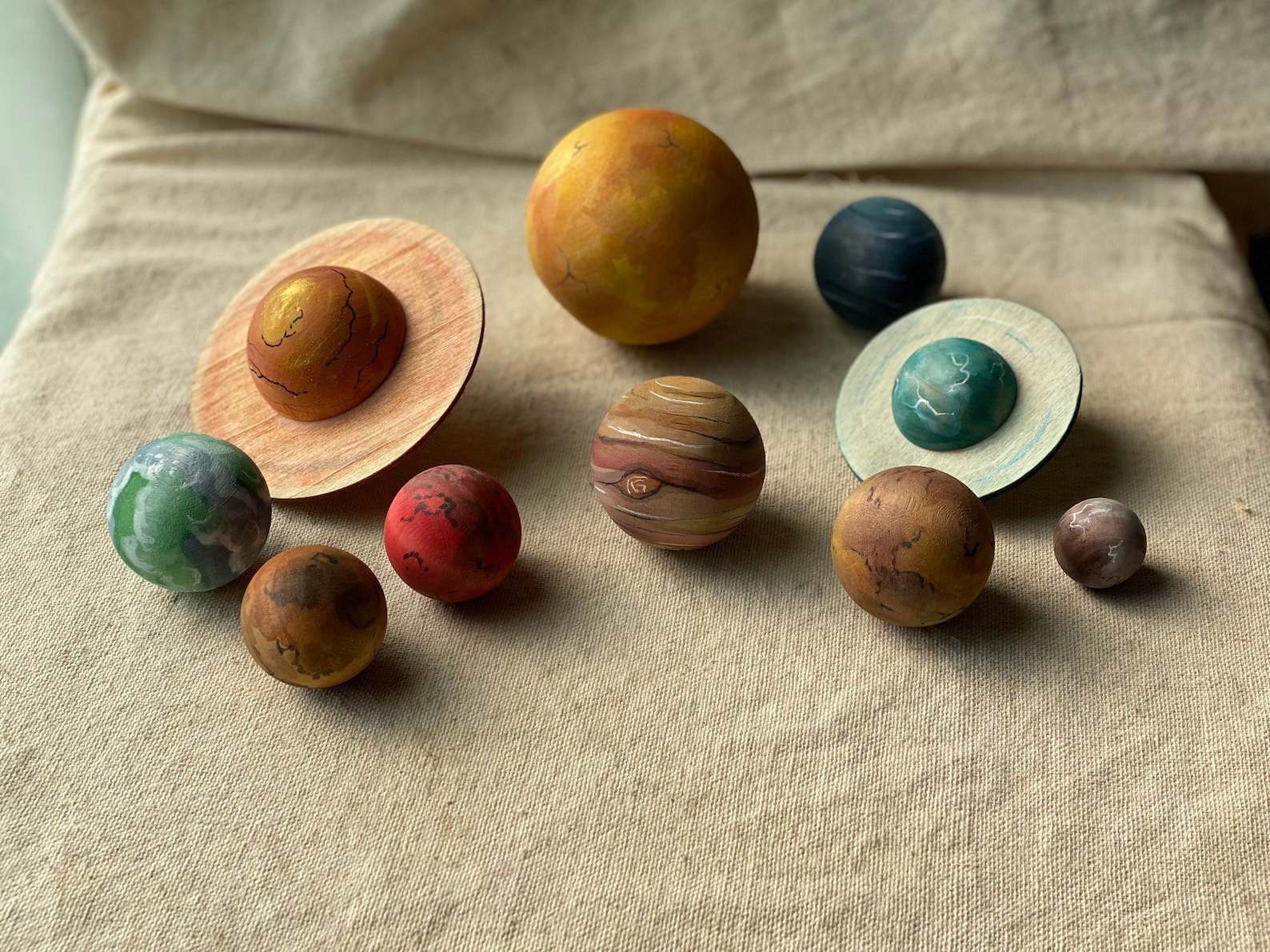 il_1588xN.3185611824_5thi.jpg XL Wooden Solar System Set | Labeled Wood Montessori Handpainted Toys Names Wooden Waldorf, Study, Planets Space Galaxy - Image 1