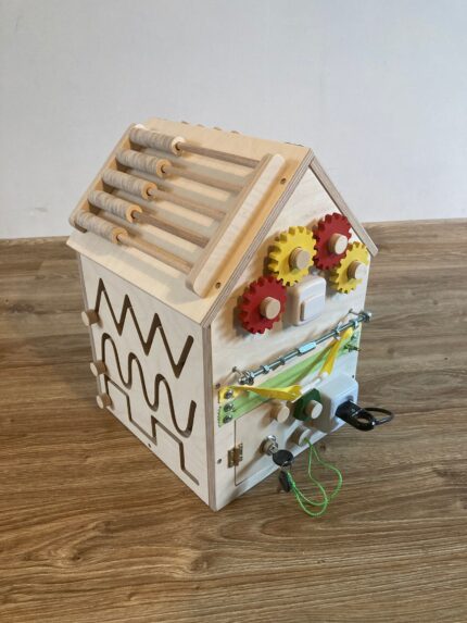 Handmade Abacus Roof Busy Board – Montessori Toddler Toy with LED Light