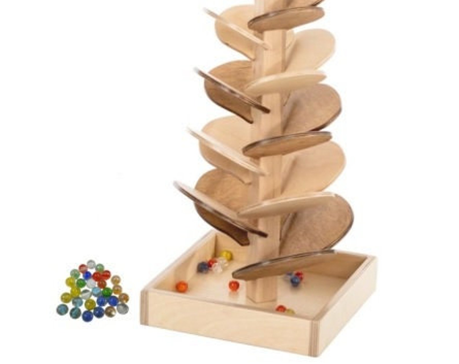 il_1588xN.3736686786_9cef.jpg Rainbow MARBLE TREE - Natural Wood Marble Run Toy with Glass Marbles USA - Image 1