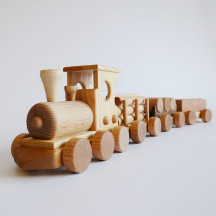 Wooden Train on wheels with carriages, Fathers day gift, Locomotive Toys for Toddler, Boys birthday gift