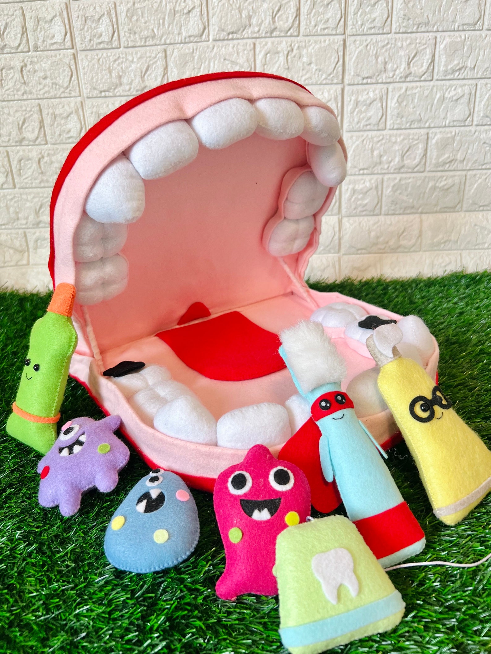 il_1588xN.5342458671_t021.jpg Happy Teeth, Teeth fairy, dental health, Dental Healthy for toddler, Learning dental Hygiene, Montessori TEETH BRUSHING TOY Teaching Aid - Image 1