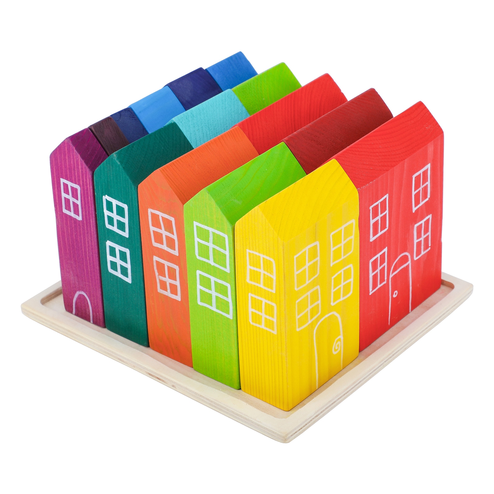 il_1588xN.5578562391_e4z8.jpg Rainbow Wooden Houses Linden Wood Stacking Toy Montessori Educational Gift for Kids - Image 1