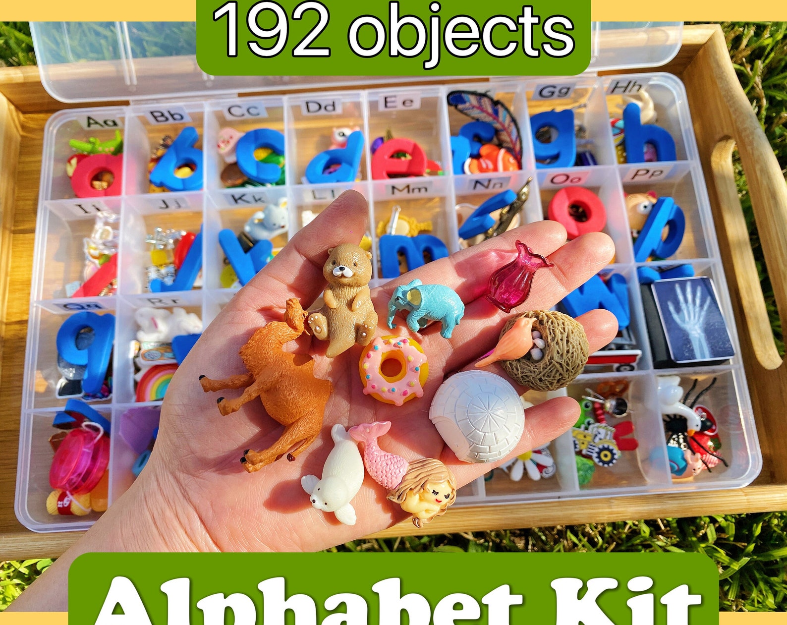 il_1588xN.5724165260_tv5x.jpg Alphabet Phonics Kit Digraphs Blends Montessori Miniature Objects Letter Sound SLP I Spy Trinkets Reading Writing Spelling Homeschool Toys - Image 1