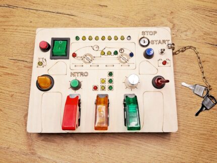 LED Light Busy Board – Montessori Sensory Switch Panel for Toddlers – Wooden Activity Toy for Fine Motor Skills and Learning