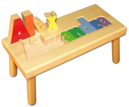 Personalized Name Puzzle Stool: Handmade Ponderosa Pine Wood Toy