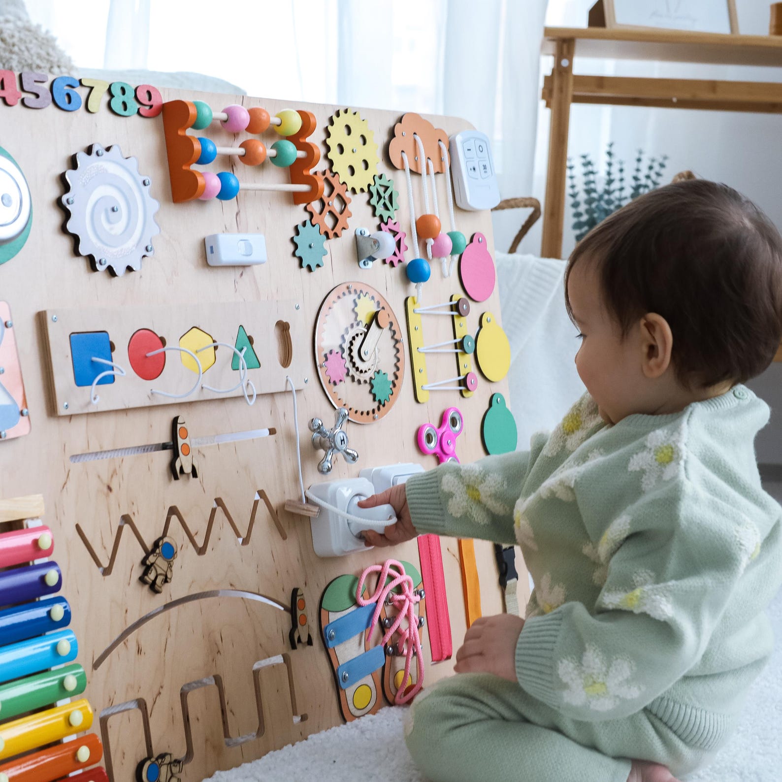 il_1588xN.6341365558_81w2.jpg Large Customizable Busy Board for Toddlers | Educational Learning Wall with Over 20 Activities | Child Safe Materials - Image 1