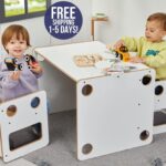 Montessori Play Table Chair Set: Writable Activity Table with Toy Storage
