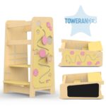 ToweRanger Toddler Montessori Tower, Multifunctional Adjustable 5-in-1, Convertible Desk, Chalkboard, Anti-Slip Kids Step Stool