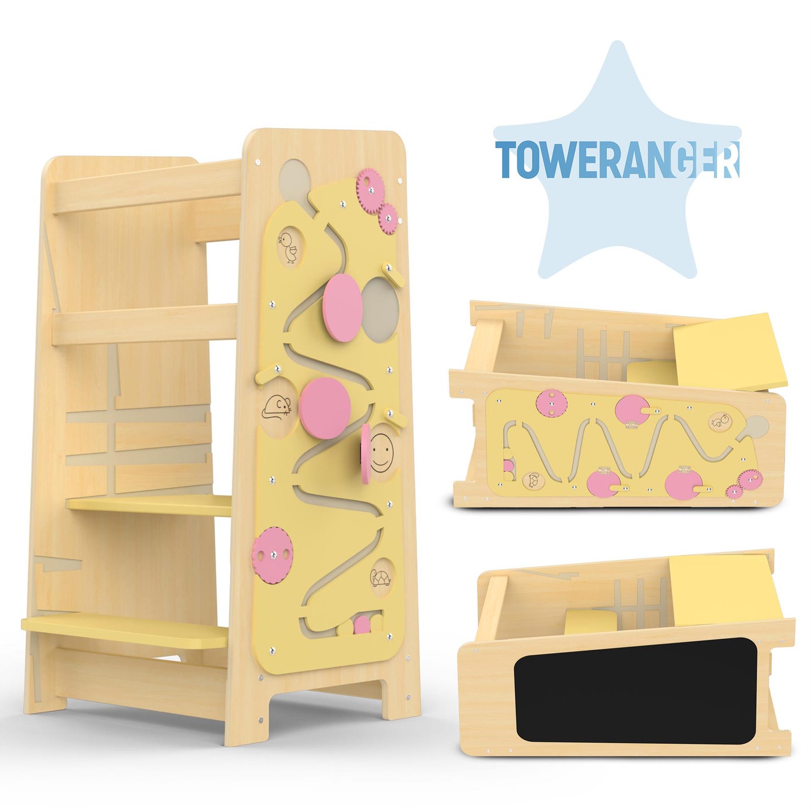 il_1588xN.6463333471_6x6y.jpg ToweRanger Toddler Montessori Tower, Multifunctional Adjustable 5-in-1, Convertible Desk, Chalkboard, Anti-Slip Kids Step Stool - Image 1