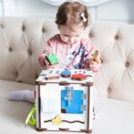 Wooden Busy Cube with LED Lights, Montessori Activity Box