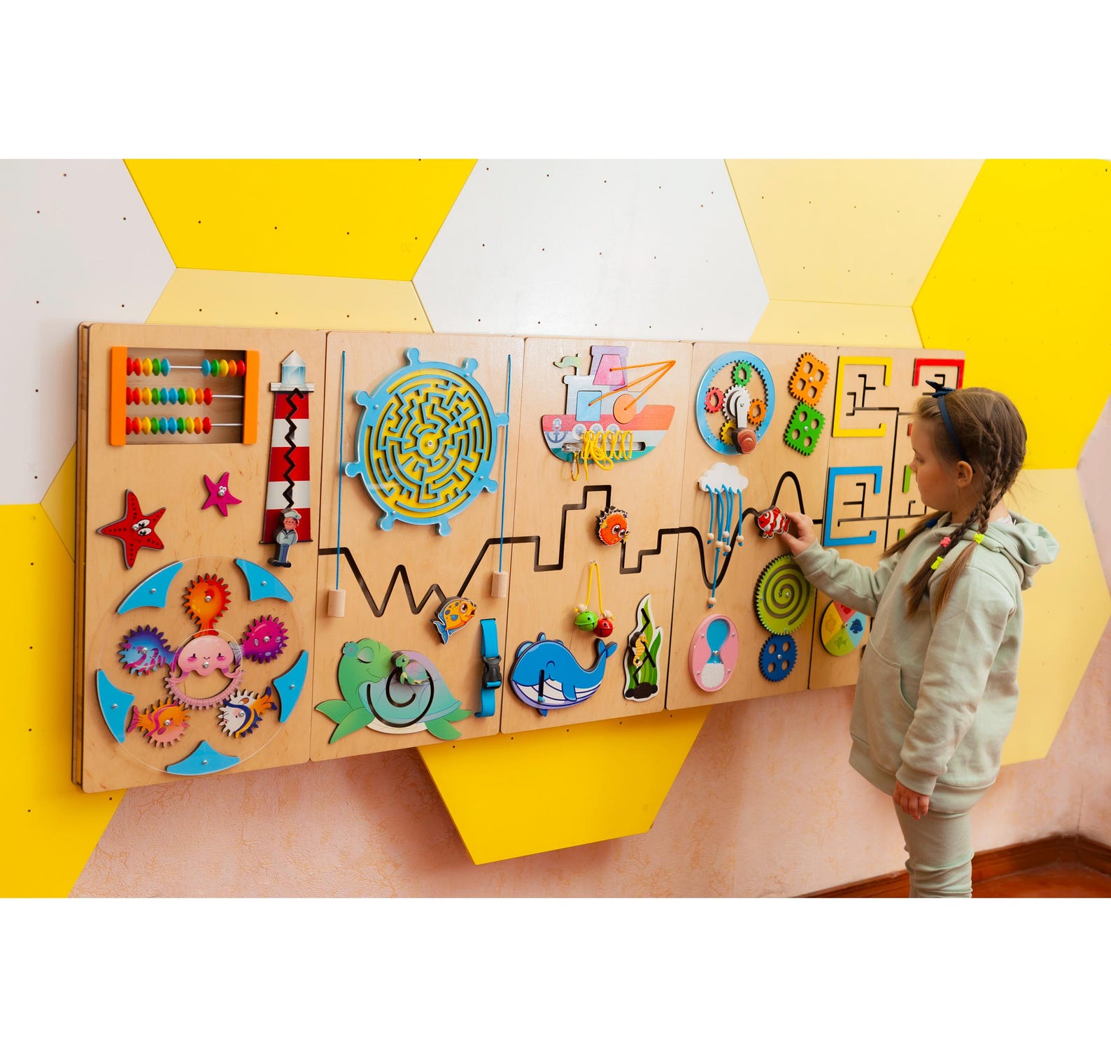 il_1588xN.6574275574_28nz.jpg Large busy board Wall toy Sea activity panel Sensory wall for waiting room Kids design for medical facility, public calming corner - Image 1