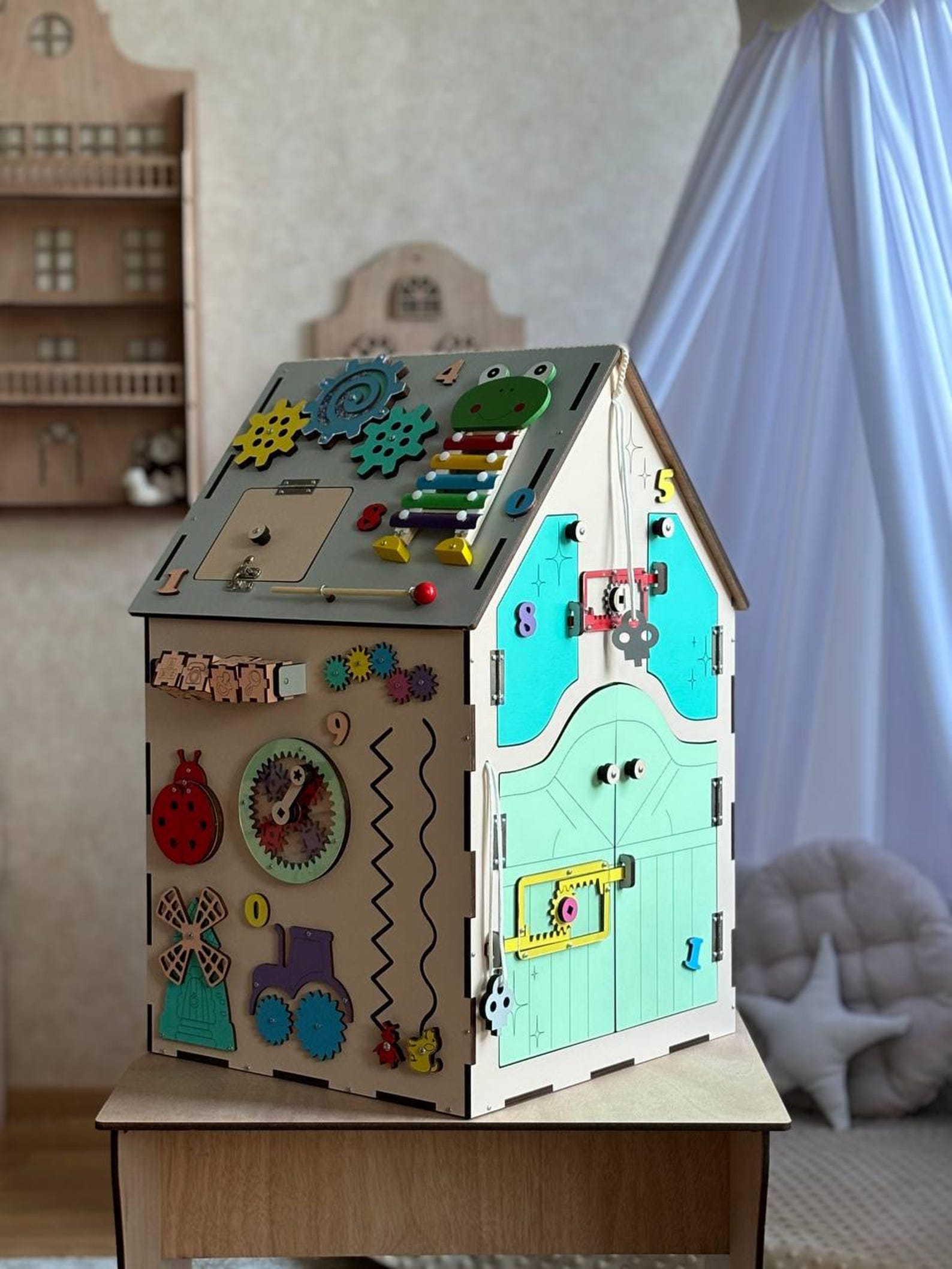il_1588xN.6634797007_fjoh.jpg Montessori Busy House: Sensory Activity Cube for Toddlers - Image 1