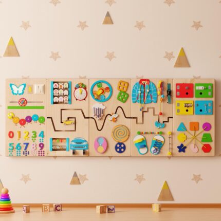 Sensory wall panels for indoor play activities in rainbow colors for kids entertaiment