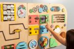 Rounded sensory wall panels in Pastel color for kids museums, libraries, waiting areas and preschool classrooms. Wall-mounted busy board. - Image 5