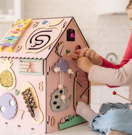 Montessori Busy Board House: Wooden Activity Center, Sensory Learning Toy