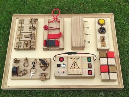 Modular Wooden Busy Board: Montessori Sensory Toy with Magnetic Detachable Parts