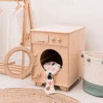 Toy Washing Machine, Natural Wood Finish, Montessori Playroom Furniture