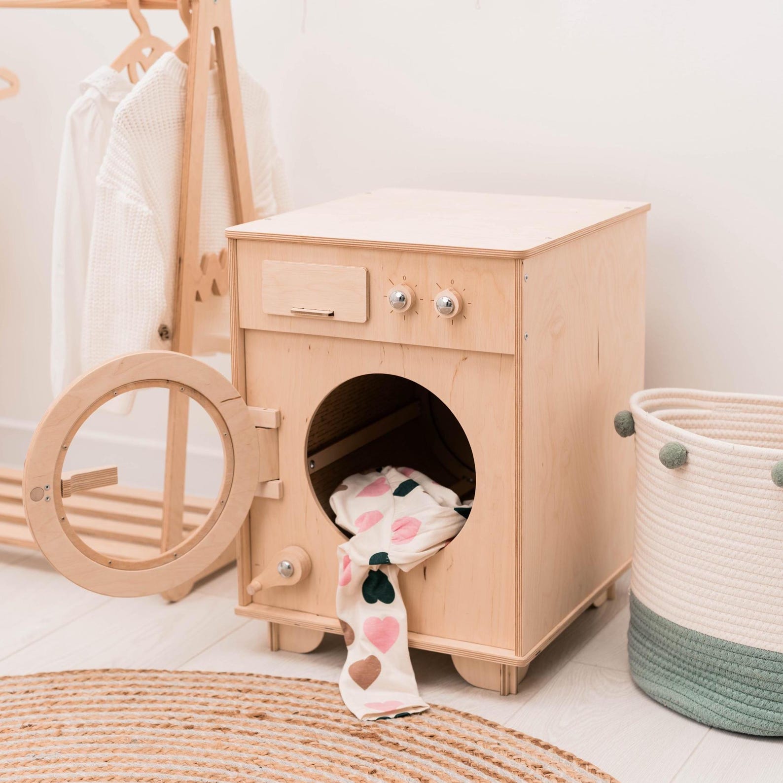 il_1588xN.7242730406_l3tx.jpg Toy Washing Machine, Natural Wood Finish, Montessori Playroom Furniture - Image 1