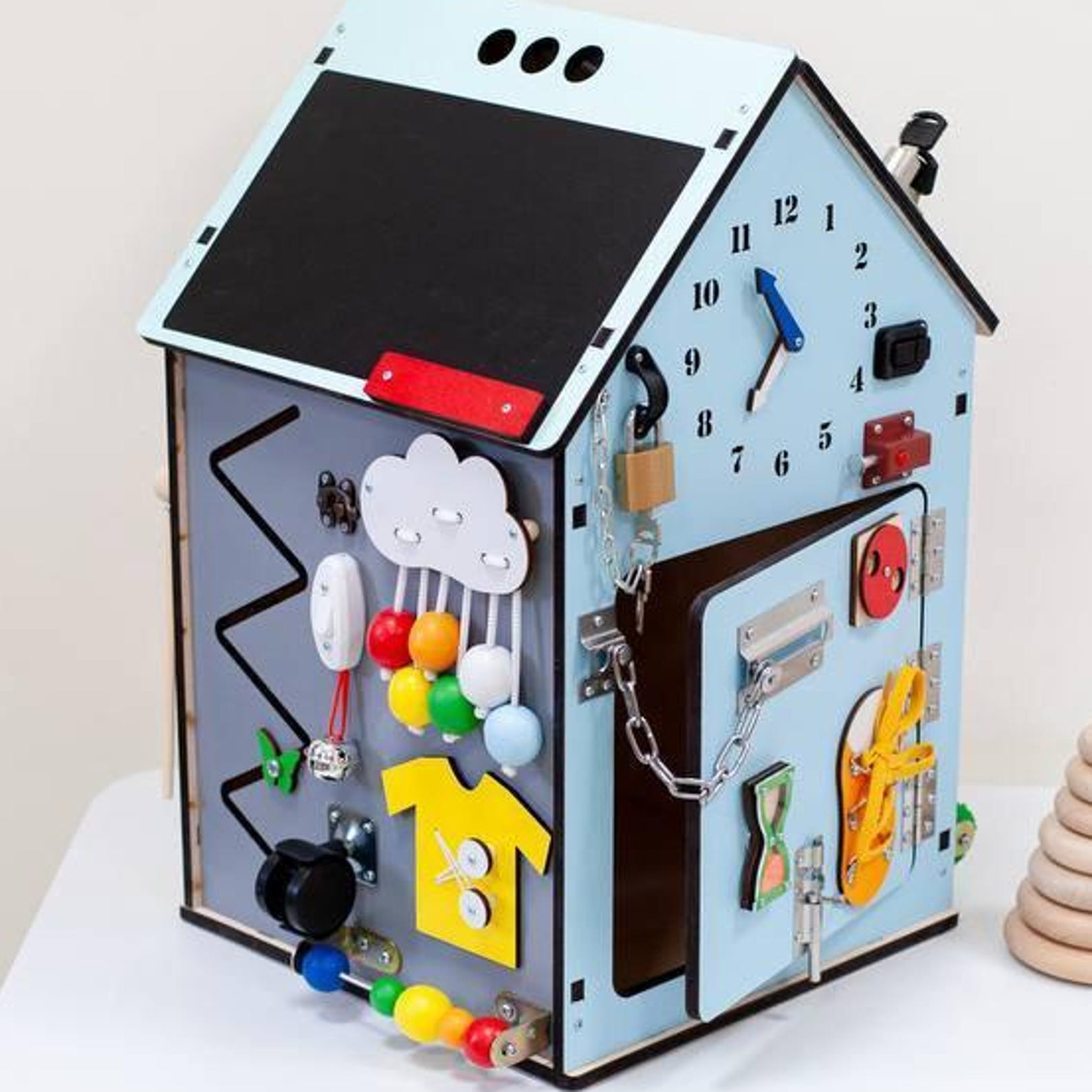 il_1588xN.7257783530_646m.jpg Montessori Busy House for Toddlers – Wooden Activity & Sensory Learning Toy, Educational Playhouse for Fine Motor Skills. - Image 1