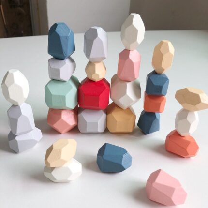 Montessori Wooden Balancing Stones Stacking Toy For Kids Natural Rainbow Blocks Educational Building Game Fine Motor Skill Learning Gift