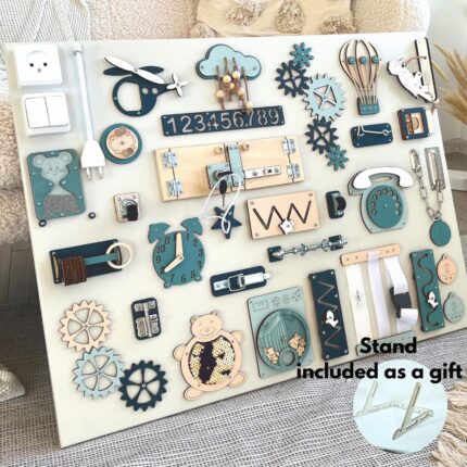 Personalized Montessori Busy Board: Wooden Sensory Toy for Babies and Toddlers – Unique Parent Gift & Christmas Present