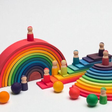 Wooden Rainbow Stacker Bundle| Montessori Waldorf Open-Ended Play Gift| Birthday Gift