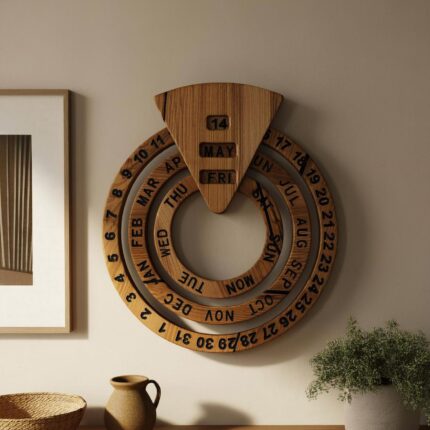 Handmade Wooden Perpetual Calendar – Interactive Montessori Calendar for Kids’ Rooms, Educational Wall Decor & Learning Toy
