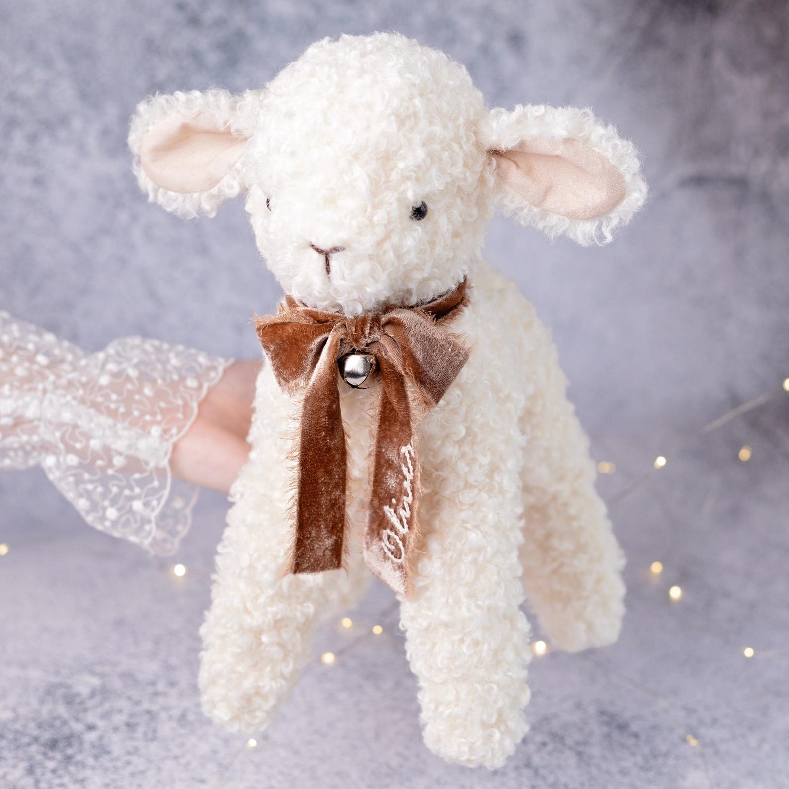 il_1588xN.7559745287_p7l6.jpg Handmade Plush Lamb Toy: Educational Stuffed Animal for Learning & School Play, Personalized Soft Toy - Image 1