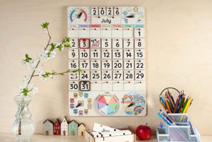 Wooden Perpetual Calendar, Montessori Kids Calendar, Homeschool Calendar, Monthly Calendar, Gift for Baby, Waldorf Calendar, Toddlers Gift
