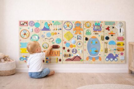 Montessori Busy Board Wall Toy, Space Activity Board for Toddlers, Large Wooden Sensory Play Panel, Cosmo Busy Board, Learning Toy