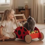 Ladybug Wooden Push Walker, Montessori Toy Wagon & Toy Storage, First Birthday Gift