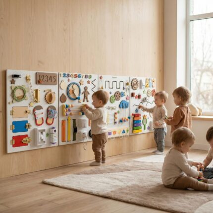 Montessori Busy Board Set, Large Toddler Activity Wall Board with Five Soft Panels for Churches, Schools, Daycare, Gift for Boys and Girls
