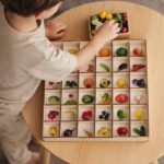 Montessori sorter game for kids, miniature food sorting, pretend play mini kitchen