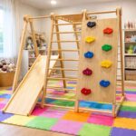 Montessori Wooden Jungle Gym, Indoor Playset with Slide