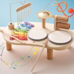 Wooden Drum Set for Toddlers, Montessori Musical Percussion Toy with Xylophone Ages 1–3