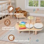 Wooden Drum Set for Toddlers, Montessori Musical Percussion Toy with Xylophone Ages 1–3 - Image 2