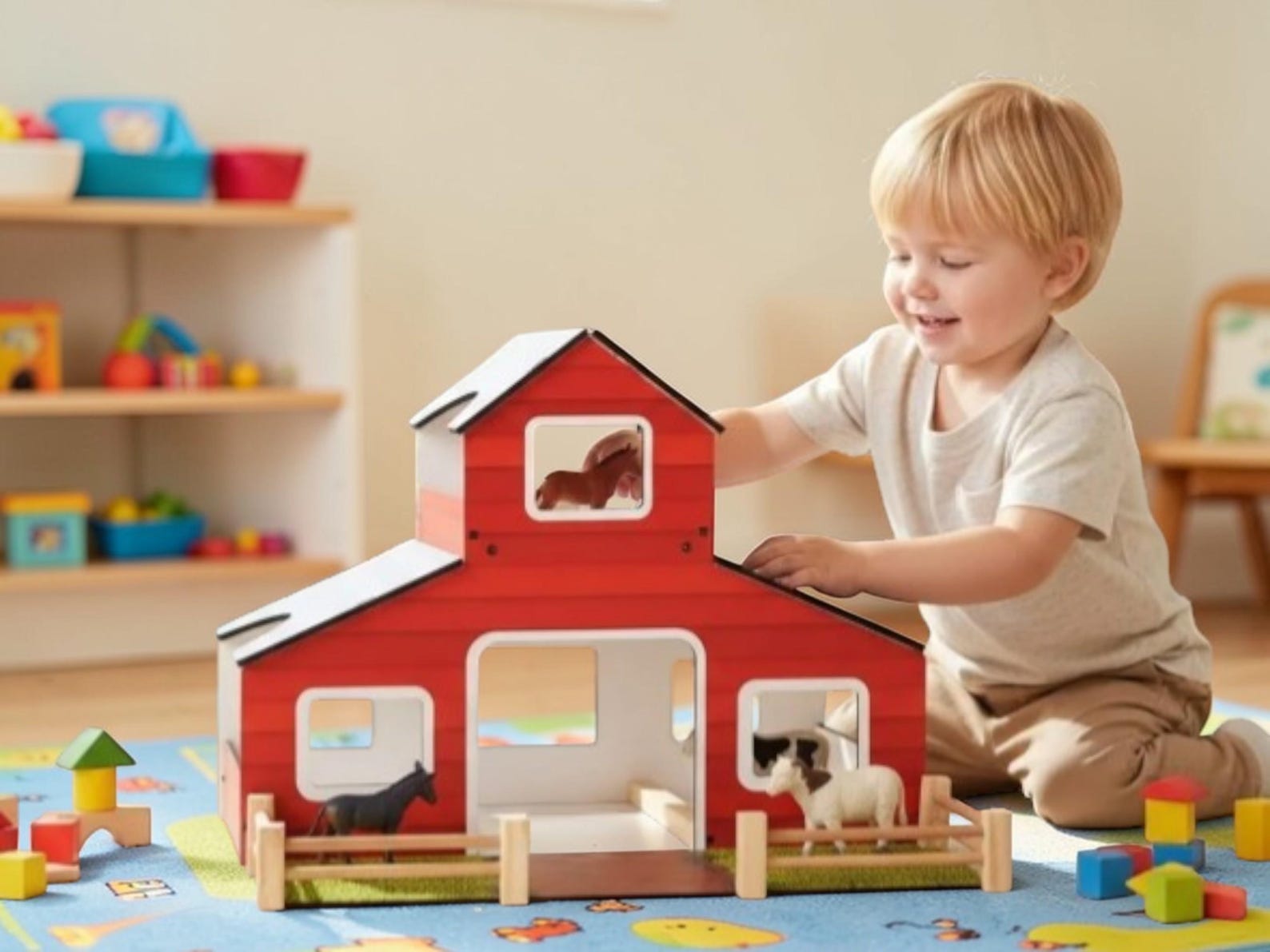 il_1588xN.7751795754_sgtr.jpg Wooden Farm Playset | Montessori Barn Toy with Animals, Educational Toddler Toy - Image 1