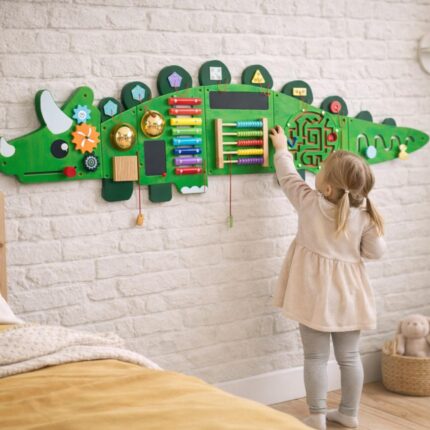 Learning Toy Crocodile Green Wooden Sensory Board for Toddlers