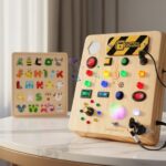 Wooden Busy Board, LED Montessori Sensory Toy, Travel Learning Toy
