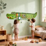Learning Toy Crocodile Green Wooden Sensory Board for Toddlers