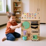 Montessori Busy Board House – Wooden Toddler Activity Cube, Sensory Learning Toy, Motor Skills Development