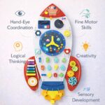 Montessori Busy Board Rocket White Wooden Sensory Wall Toy Toddler Ages 1 to 5 - Image 3