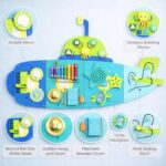 Montessori Submarine Busy Board Blue Wooden Sensory Wall Toy Ages 1 to 5 - Image 2
