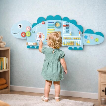 Sensory Play Board Dinosaur Blue Wooden Montessori Toy for Kids