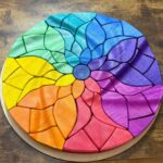 Waldorf & Montessori Rainbow Flower Chunky Wooden Puzzle – 14" Maple Block Set sensory play toy, 3d puzzle, rainbow mandala, sensoryplay