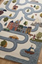 Kids Road Map Play Rug – Educational City Traffic Carpet with Cars, Trees, Mountains - Image 3
